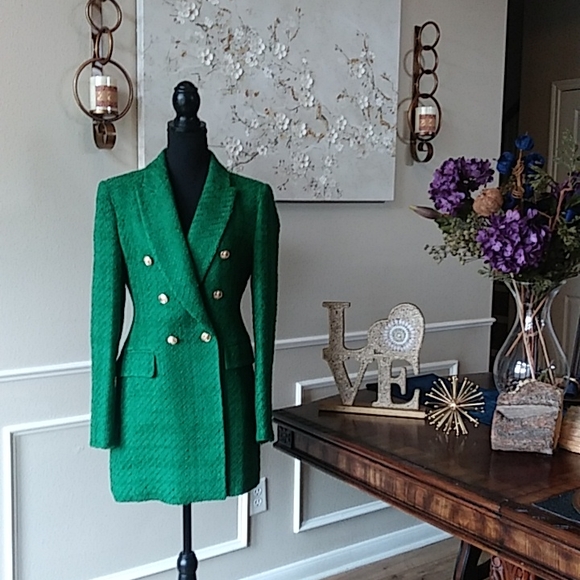 NWT Zara Green Texture Long Blazer Coat. Size M - Picture 17 of 17